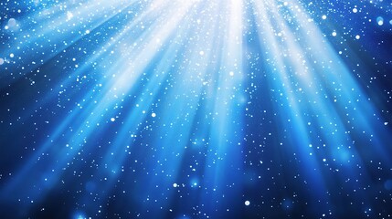 Bright Blue Glitter Particles Falling Through Rays of Light