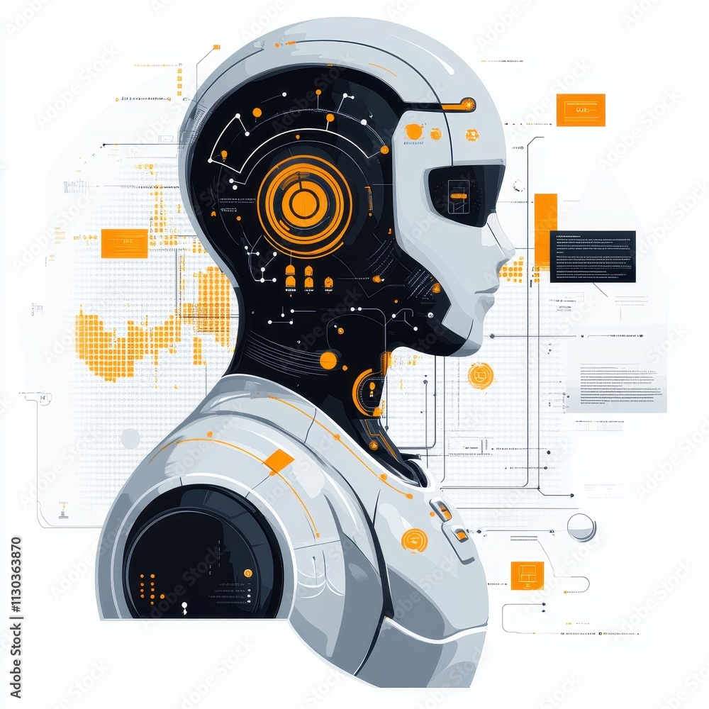Poster ai -enhanced financial accessibility: futuristic robot head with advanced interface, innovation in t
