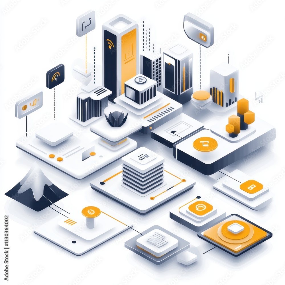 Aufkleber ai -enhanced wealth tools on a white and orange abstract background featuring various devices for fi
