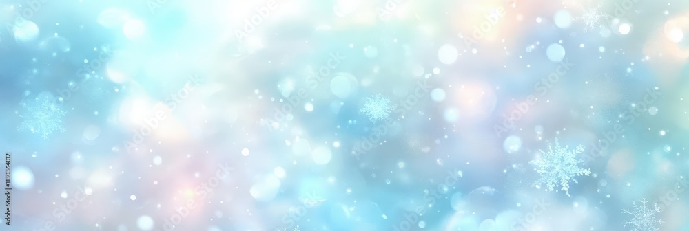 Poster light blue background with blurred snowflakes creating a dreamy winter atmosphere and soft visual ap