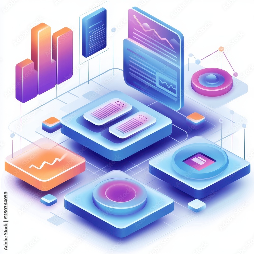 Aufkleber ai -optimized finance workflows: innovative tablet graphic with dynamic graphs, charts, and data vis