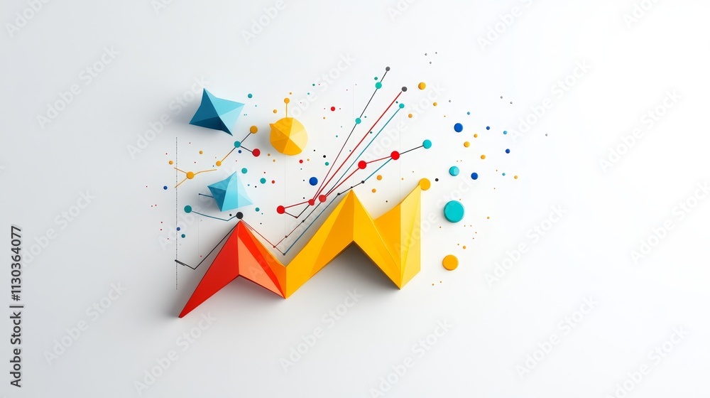 Poster colorful geometric shapes representing business growth and data analysis in a modern design style fo