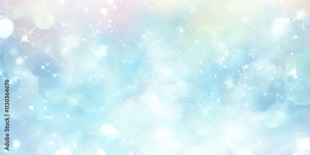 Poster soft blue background with white bokeh light effect for elegant and dreamy visual themes in creative 