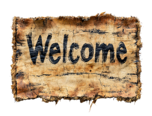 Wooden Welcome Sign with Rustic Texture Isolated on Transparent Background
