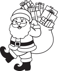 Fototapeta premium Happy Santa Claus with his beg and full of gifts silhouette black and white vector Ai generated 