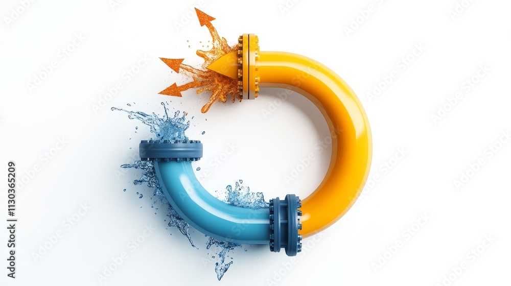 Aufkleber colorful pipes with flowing water and splashes representing water management and fluid dynamics agai