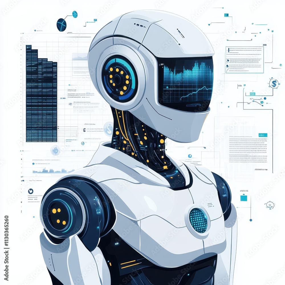 Aufkleber futuristic autonomous finance management ai robot with advanced features, innovative design, and int