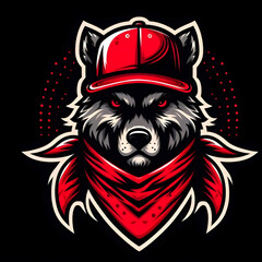wolf head wearing a red hat