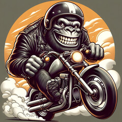 illustration of kingkong riding a motorbike