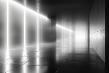 Obraz premium Futuristic minimalistic corridor with silver and black design elements