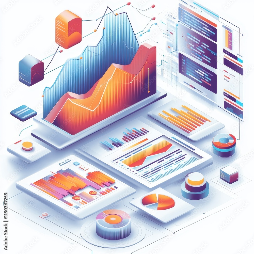 Poster ai -backed financial data analysis graphic illustration of advanced graphs and charts for business i