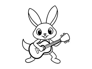 Obraz premium A cute rabbit playing guitar. Smiling rabbit playing guitar with a happy expression suitable for children's books, music related designs