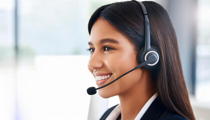 Young professional business woman call contact center agent