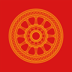 Dharma Wheel, Buddhism Dharmachakra Symbol. Isolated Element