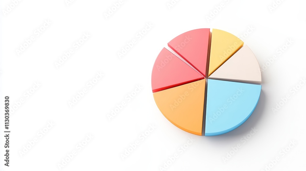 Poster colorful pie chart on a white surface represents data visualization and business statistics for anal