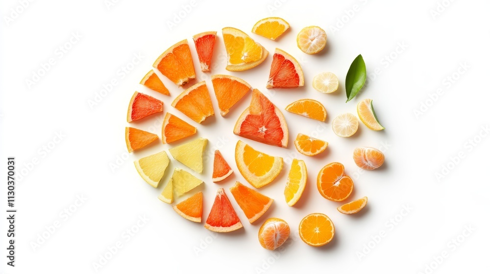 Poster vibrant arrangement of citrus fruit slices displaying a colorful palette of oranges, grapefruits, an