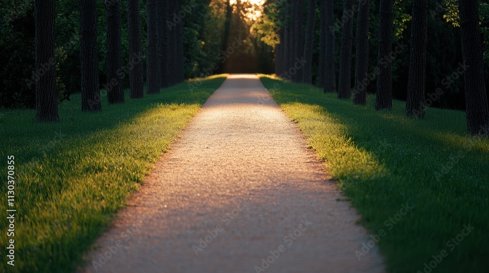 Aufkleber sunlight filtering through trees illuminating forest path