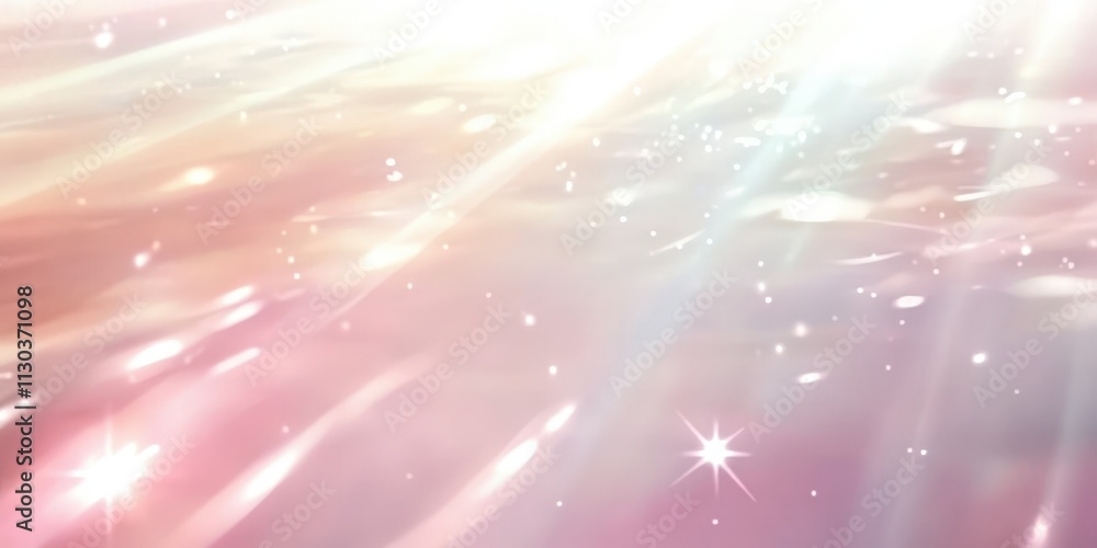 Poster soft light rays reflected on water surface with gentle pink and white background creating a serene a
