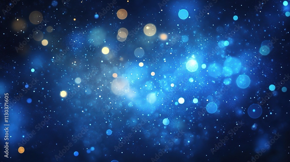 Poster abstract blue background with beautiful bokeh and space elements
