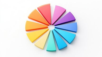 Obraz premium Colorful Pie Chart Segments Displaying Gradient Shades of Various Colors Representing Data Visualization for Creative and Educational Purposes