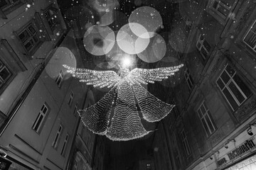 Christmas lighted decoration of angel on Lviv street