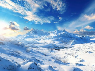 Snowy mountain escape serene winter landscape in nature scenic viewpoint evoking calm and cozy warmth