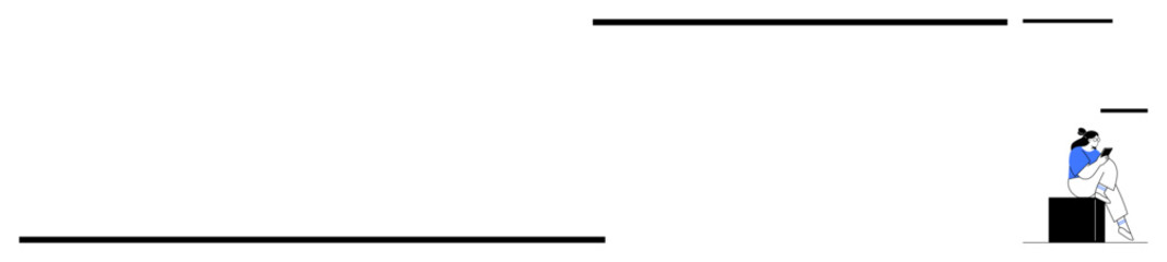 Obraz premium Person sitting on a stool and reading a book while wearing a blue shirt. Ideal for learning, education, focus, minimalism, relaxation, solitude, contemplation. Line metaphor