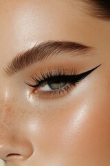 Obraz premium Lash Tech woman with beautiful lash extensions. White background beauty shot, medspa beauty editorial closeup eyes, gorgeous lashes instagram feed aesthetic esthetician full lashes volume