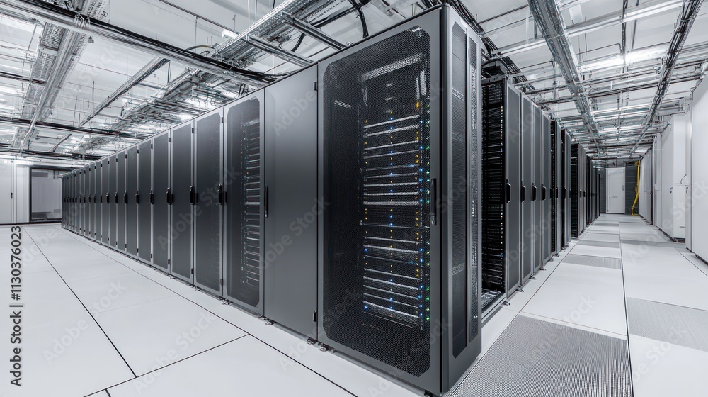 Fototapete A modern data center featuring rows of servers and organized cabling for efficient computing.
