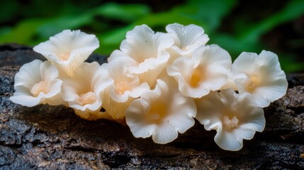 A macro shot of ghost mushrooms with their faint glow, creating an ethereal effect