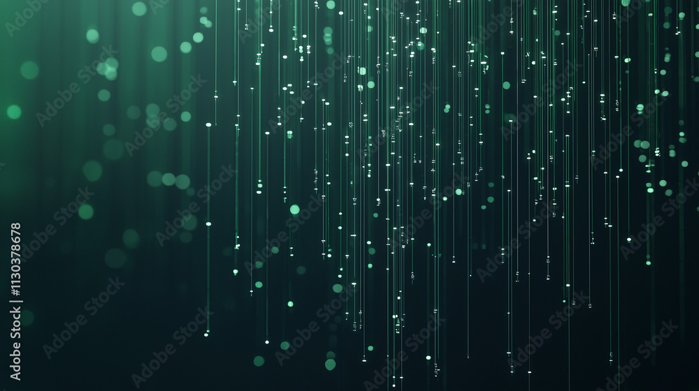 Aufkleber emerald rain: a mesmerizing abstract digital art piece, featuring shimmering green particles cascadi