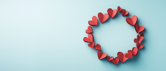 Obraz premium Heart-shaped wreath on a pastel blue background