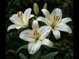 Elegant white lilies in full bloom nature garden floral photography vibrant environment close-up viewpoint serenity concept