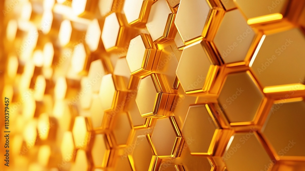 Poster futuristic high-tech 3d render of hexagonal block wall design