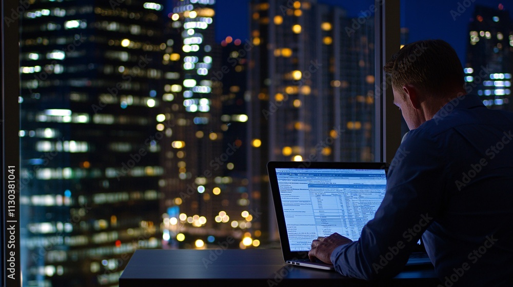 Poster a professional accountant working on a laptop with tax submission forms on the screen in a well-lit 
