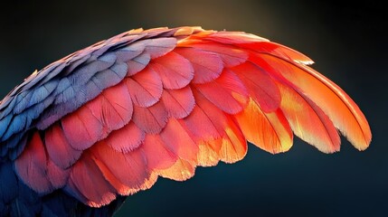 Fototapeta premium A radiant feather from a scarlet ibis, showing a gradient of vibrant red and orange tones