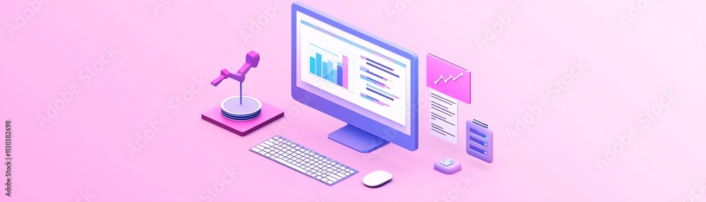 Poster a clean desktop with a computer showing a tax audit report and compliance metrics