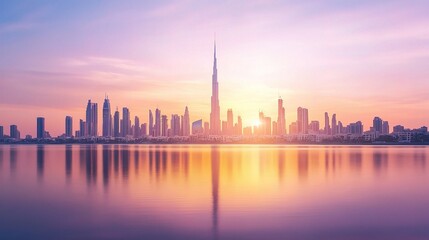 Blurred City Skyline at Sunset with Soft Gradient Colors