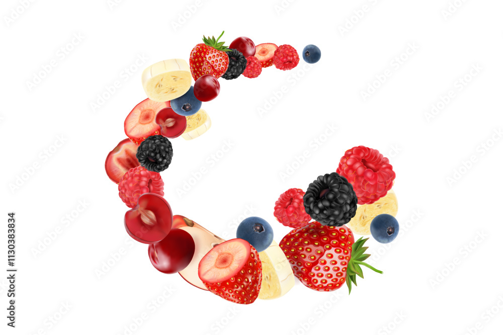 Aufkleber mixed berries smoothies fruit splashing of tropical fruits isolated on white background. vector in 3
