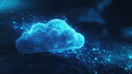 Fototapeta premium Cloud infrastructure, data stream, blue outline, server, technology elements, digital, futuristic, high tech image, modern design, connected system