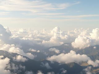 Fototapeta premium soft and fluffy white clouds scattered across the valley, natural beauty, serene atmosphere, fluffy clouds