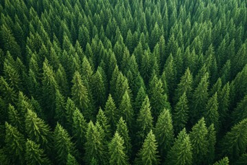 Obraz premium Aerial view of a vast pine forest in nature capturing the lush green canopy and serenity of the landscape from above invoking tranquility and natural beauty