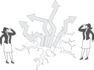 Breaking through obstacles or problems and achieving success, conquering adversity, challenges and successes, successful recovery growth, stock market or price rebound, arrows breaking out of the grou