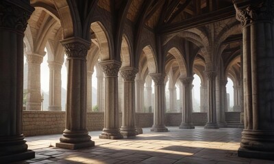 Fototapeta premium Elegant stone pillars supporting the roof of the Church , church, cyril