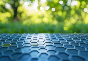 Obraz premium Close-up of Honeycomb Pattern Surface with Bokeh Background