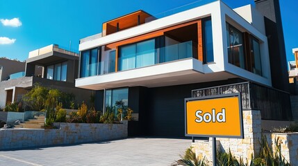 House for sale with a sign that says "SOLD" with an elegant and modern house background