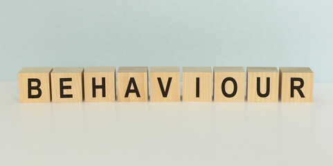 Behaviour Word Written In Wooden Cube on a light background