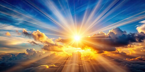 Fototapeta premium Sun rays background with bright beams of light shining through clouds, sun, rays, background, sunlight, illuminating, bright, beams