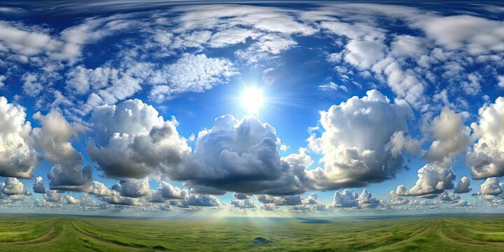 Seamless sky hdri panorama with clouds for use as sky dome, sky, hdri, panorama, 360 degrees, zenith, clouds, seamless