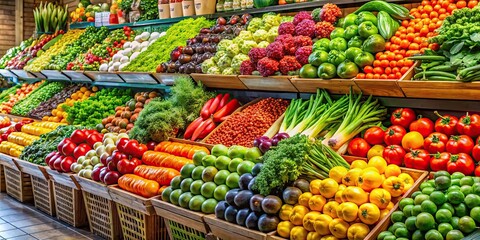 Obraz premium Fresh market produce display with vibrant colors, fresh, market, produce, fruits, vegetables, vibrant, colors, display